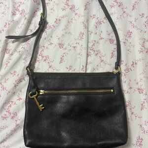 Fossil Black Leather Crossbody Bag with Gold Hardware